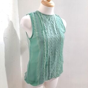 Temperance | Mint green sheer lace sleevless womens blouse